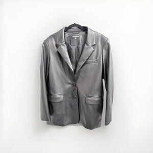 Karl Lagerfeld Black Leather Jacket w Button Details Women's Size 12 NWOT Paris